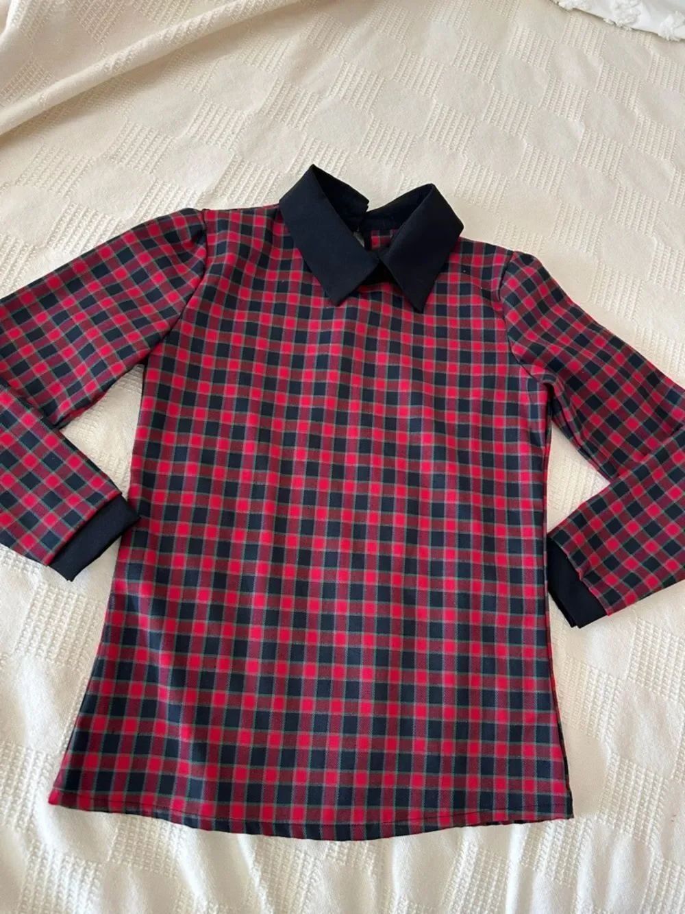 MIOU MUSE Plaid Red and Black Collared Top SMALL NEW WITH TAGS